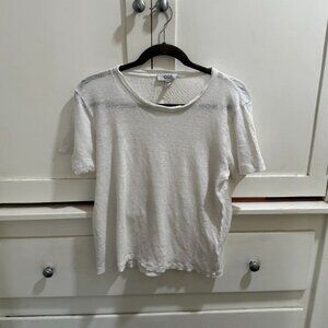 COS Slub Knit Wide Neck Linen T Shirt Women's Small White